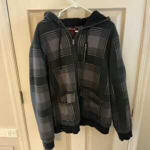 Tony Hawk Black and Gray Plaid Sherpa-Lined Hoodie Jacket XL